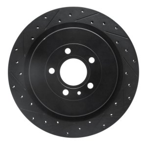 Ford Mustang Brake Rotor (1) - Rear Left - R1 Concepts - Drilled & Slotted - Black - `13-`14